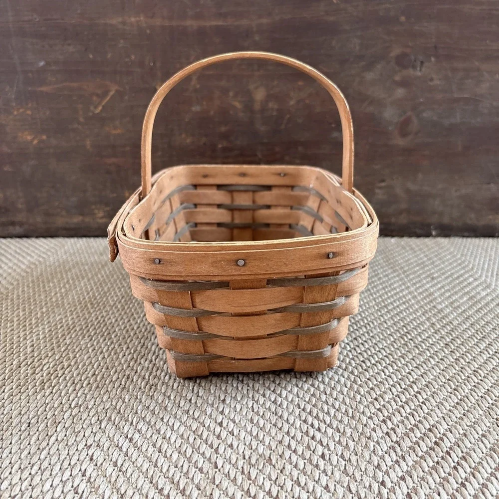 Longaberger Small Rectangular Woven Wood Basket With Handle 1989